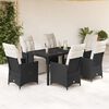 vidaXL 7 pcs conjunto de jantar p/ jardim c/ almofad&otilde;es vime PE preto