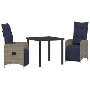 vidaXL Conjunto de Mesa e Cadeiras 3 pcs Cinzeto Rattan de PE