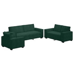 vidaXL Conjunto de sof&aacute; de 3 pe&ccedil;as com almofadas em veludo verde escuro