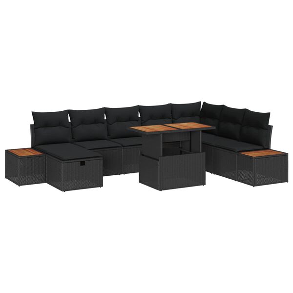 vidaXL Conjunto de Sof&aacute; de Jardim 9 pcs Preto vime PE
