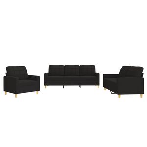 vidaXL 3 pcs conjunto de sof&aacute;s com almofad&otilde;es tecido preto