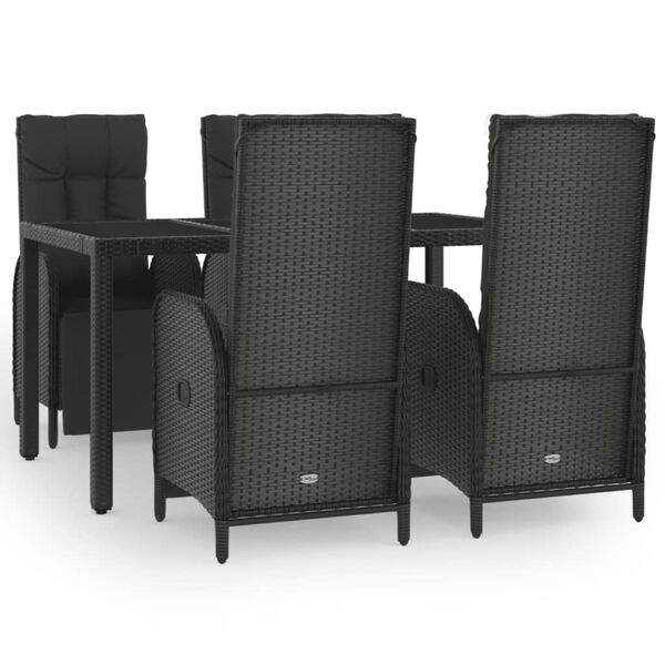 vidaXL 5 pcs conjunto de jantar p/ jardim c/ almofad&otilde;es vime PE preto
