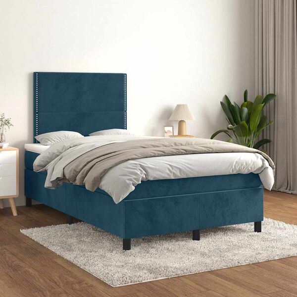 vidaXL Cama boxspring com colch&atilde;o 120x200 cm veludo azul-escuro