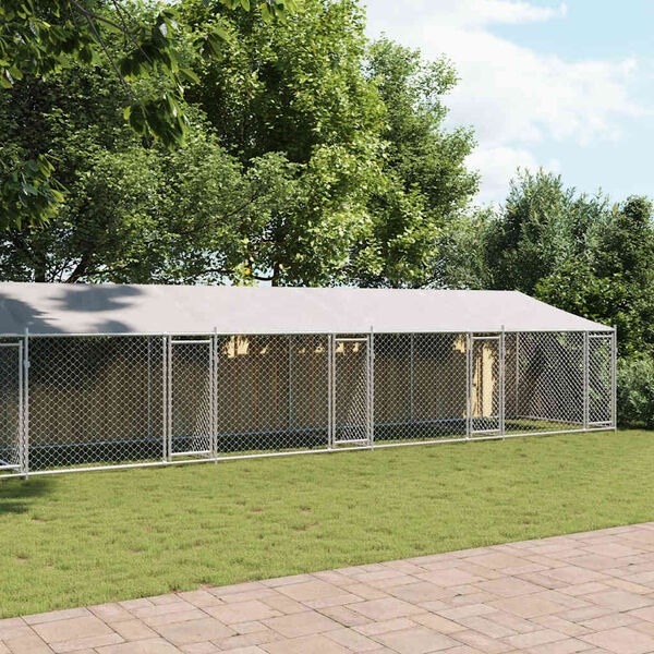 vidaXL Jaula para cão com telhado/portas 10x2x2m aço galvanizado cinza