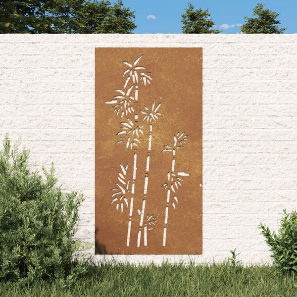 vidaXL Decoração p/ muro de jardim 105x55 cm aço corten design bambu