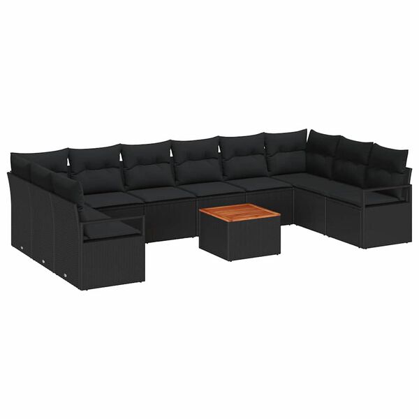 vidaXL Conjunto de Sof&aacute; de Jardim com almofada 11 pcs Preto vime PE