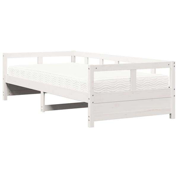 vidaXL Sof&aacute;-cama com colch&atilde;o 90x200 cm madeira de pinho maci&ccedil;a branco
