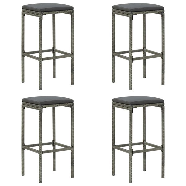 vidaXL 5 pcs conjunto de bar p/ jardim c/ almofad&otilde;es vime PE cinzento