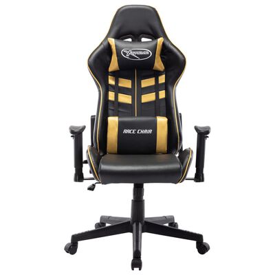 vidaXL Cadeira de gaming couro artificial preto e dourado