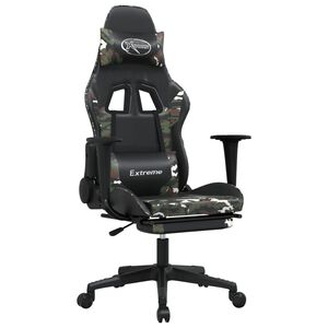 vidaXL Cadeira gaming c/ apoio p&eacute;s couro artificial preto e camuflado