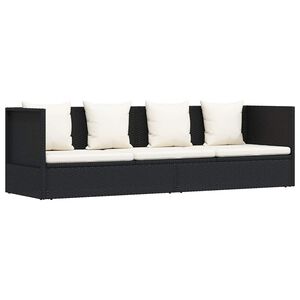 vidaXL Espregui&ccedil;adeira jardim c/ almofad&atilde;o e almofadas vime PE preto