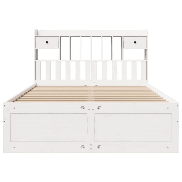 vidaXL Cama com estante sem colchão 150x200 cm pinho maciço branco