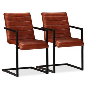 vidaXL Cadeiras de jantar 2 pcs couro genu&iacute;no castanho