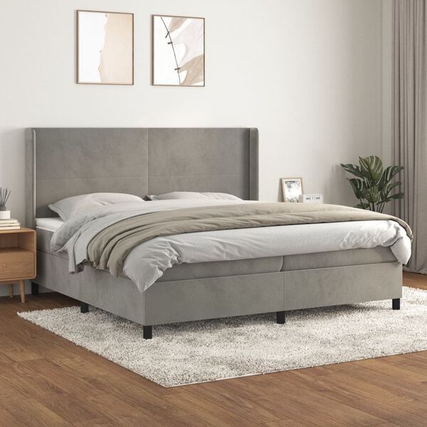 vidaXL Cama com molas/colch&atilde;o 200x200 cm veludo cinzento-claro