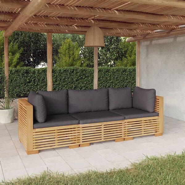 vidaXL 3 pcs conjunto lounge jardim c/ almofad&otilde;es madeira teca maci&ccedil;a
