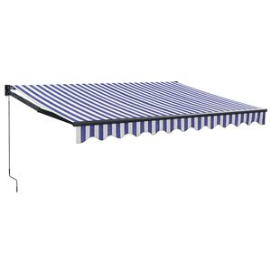 vidaXL Toldo Manual 3 x 2,5 m Listrado Azul e Branco 100% Poli&eacute;ster