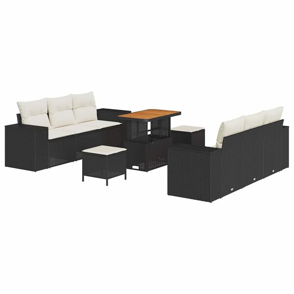 vidaXL Conjunto de Sof&aacute; de Jardim com almofada 9 pcs Preto e Creme