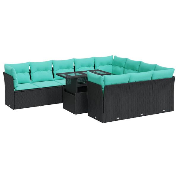 vidaXL 11 pcs conjunto sof&aacute;s jardim c/ almofad&otilde;es vime PE/ac&aacute;cia preto