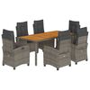 vidaXL 7 pcs conjunto de jantar p/ jardim c/ almofad&otilde;es vime PE cinza