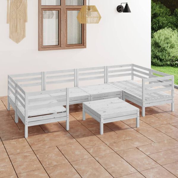 vidaXL 7 pcs conjunto lounge de jardim pinho maci&ccedil;o branco