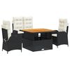 vidaXL 4 pcs conjunto de jardim p/ jardim c/ almofad&otilde;es vime PE preto