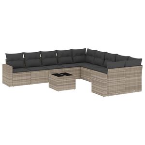 vidaXL 11 pcs conjunto sof&aacute;s de jardim c/ almofad&otilde;es vime PE cinzento