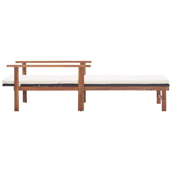 vidaXL Espregui&ccedil;adeira com almofad&atilde;o vime PE e madeira ac&aacute;cia preto