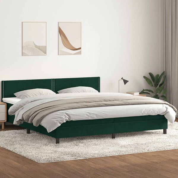 vidaXL Cama com molas colch&atilde;o 200x210 cm veludo verde-escuro