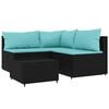 vidaXL 4 pcs conjunto lounge de jardim c/ almofad&otilde;es vime PE preto