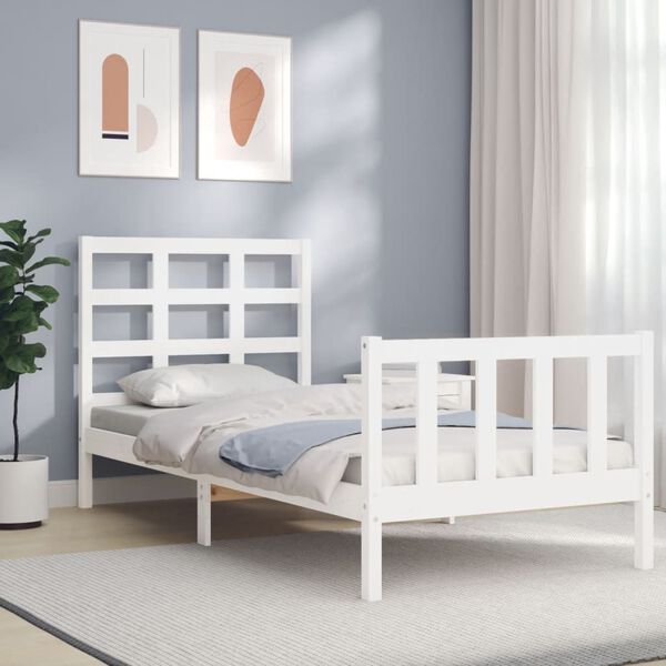 vidaXL Cama sem colch&atilde;o 90x200 cm madeira de pinho maci&ccedil;a branco