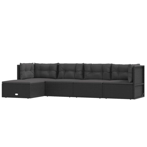 vidaXL 5 pcs conjunto lounge de jardim c/ almofadões vime PE preto