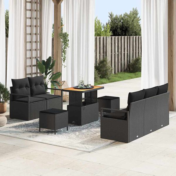 vidaXL Conjunto de Sof&aacute; de Jardim com almofada 8 pcs Preto