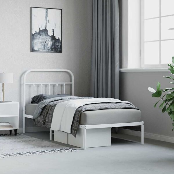 vidaXL Estrutura de cama com cabeceira 90x190 cm metal branco