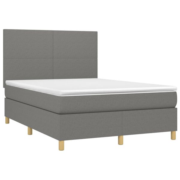 vidaXL Cama box spring c/ colch&atilde;o e LED 140x200 cm tecido cinza-escuro