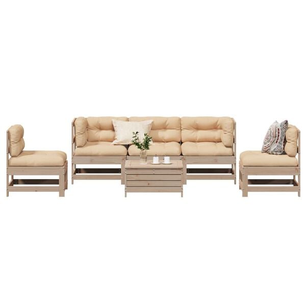 vidaXL 6 pcs conjunto lounge de jardim c/ almofad&otilde;es pinho maci&ccedil;o