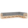 vidaXL 7 pcs conjunto lounge de jardim c/ almofad&otilde;es pinho maci&ccedil;o