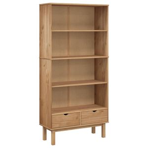 vidaXL Estante OTTA c/ 2 gavetas pinho maci&ccedil;o castanho