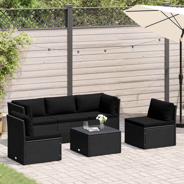 vidaXL 4 pcs conjunto lounge de jardim c/ almofad&otilde;es vime PE preto