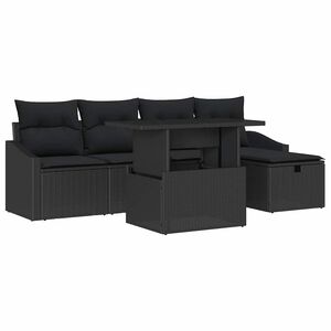 vidaXL Conjunto de Sof&aacute; de Jardim com almofada 6 pcs Preto vime PE