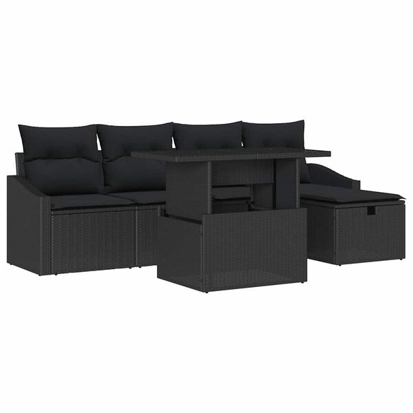 vidaXL Conjunto de Sof&aacute; de Jardim com almofada 6 pcs Preto vime PE