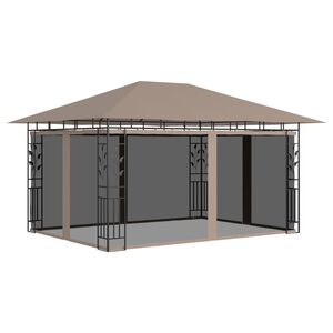 vidaXL Gazebo c/ rede mosquiteira 4x3x2,73m 180 g/m&sup2; cinza-acastanhado