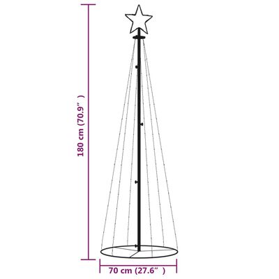 vidaXL Árvore de Natal em cone 108 luzes LED 70x180 cm colorido
