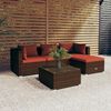vidaXL 5 pcs conjunto lounge jardim c/ almofad&otilde;es vime PE castanho
