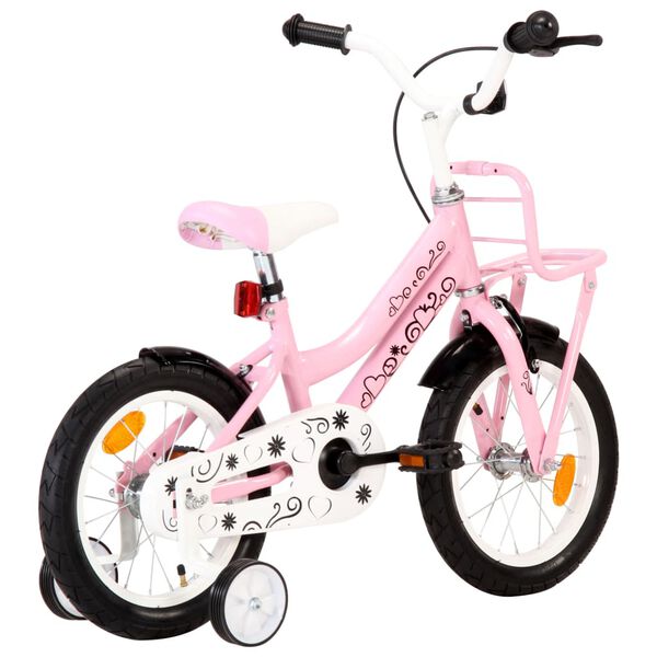 vidaXL Bicicleta crian&ccedil;a c/ plataforma frontal roda 14" branco/rosa