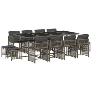 vidaXL 13 pcs conjunto jantar p/ jardim c/ almofad&otilde;es vime PE cinzento