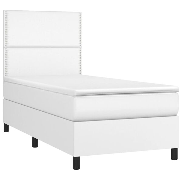 vidaXL Cama box spring c/ colch&atilde;o/LED 80x200cm couro artificial branco
