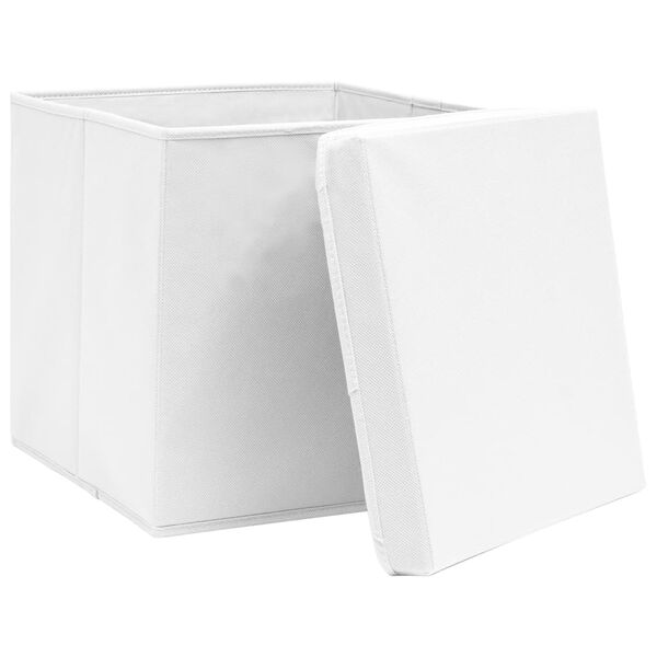 vidaXL Caixas de arruma&ccedil;&atilde;o com tampas 10 pcs 28x28x28 cm branco