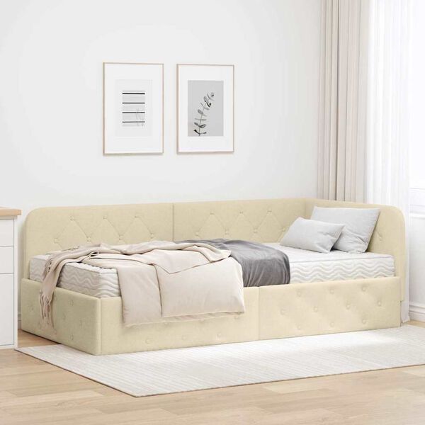 vidaXL Estrutura de Cama de Canto Creme 100 x 200 cm tecido