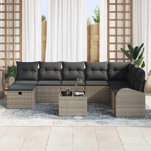 vidaXL Conjunto de Sof&aacute; de Jardim 9 pcs Cinzeto Rattan Sint&eacute;tico