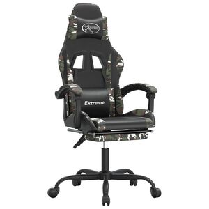 vidaXL Cadeira gaming girat&oacute;ria + apoio p&eacute;s couro art. preto/camuflado